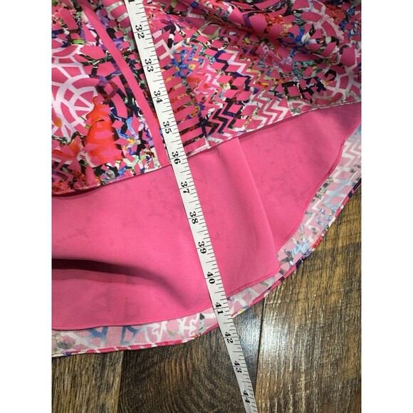 Cynthia Rowley 6 Pink Lattice Garden V Neck Hi Low Hem Pleated Sleeveless Dress - Picture 9 of 9